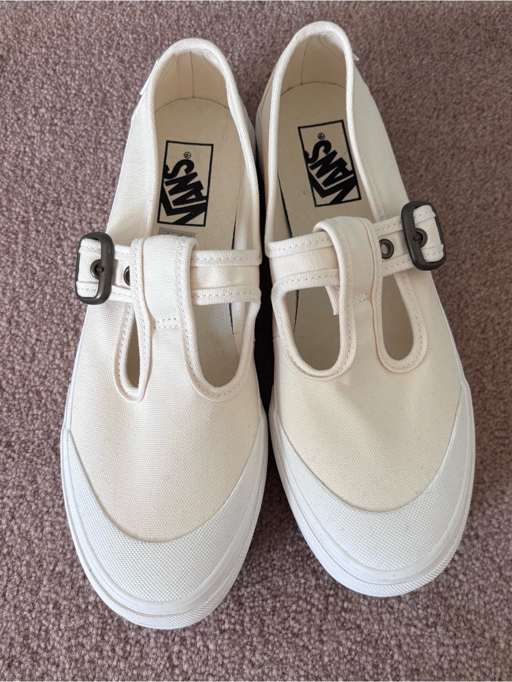 NEW Vans Style 93 Mary Jane Sneakers Shoes Buckle Cream White Canvas Womens 7.5